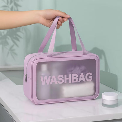 FLYNGO Clear Makeup Pouch Set, Cosmetic Organizer Bag for Women and Girls Travel Waterproof Toiletry Storage Kit (Set of 3 Beige) mihikart.com