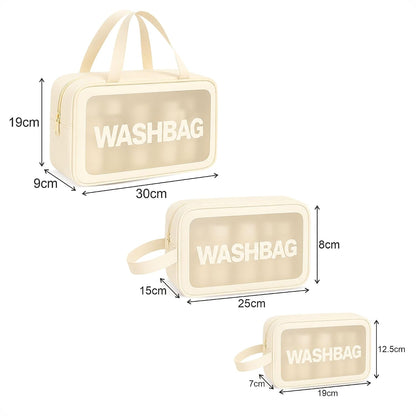 FLYNGO Clear Makeup Pouch Set, Cosmetic Organizer Bag for Women and Girls Travel Waterproof Toiletry Storage Kit (Set of 3 Beige) mihikart.com