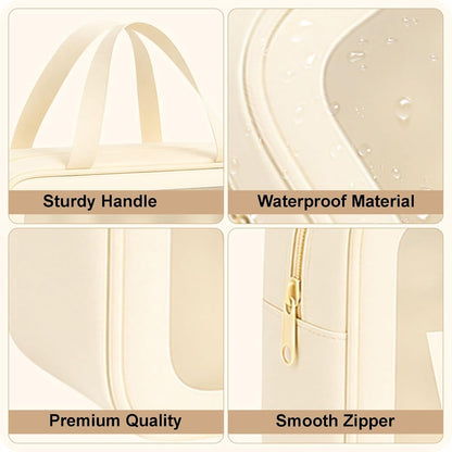 FLYNGO Clear Makeup Pouch Set, Cosmetic Organizer Bag for Women and Girls Travel Waterproof Toiletry Storage Kit (Set of 3 Beige) mihikart.com