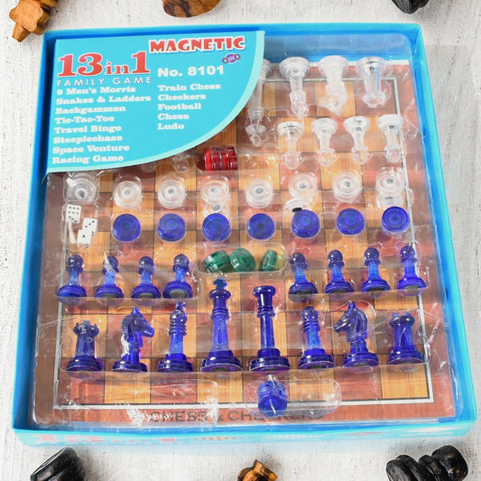 13 in 1 Family Board Game Chess, Snakes & Ladders, Ludo, Tic-Tac-Toe, Checkers, Travel Bingo, Football, Space Venture, Steeplechase Set for Kids Mihikart