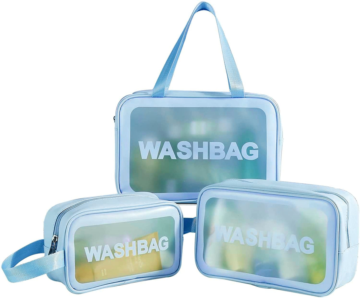 FLYNGO Clear Makeup Pouch Set, Cosmetic Organizer Bag for Women and Girls Travel Waterproof Toiletry Storage Kit (Set of 3 Beige) mihikart.com
