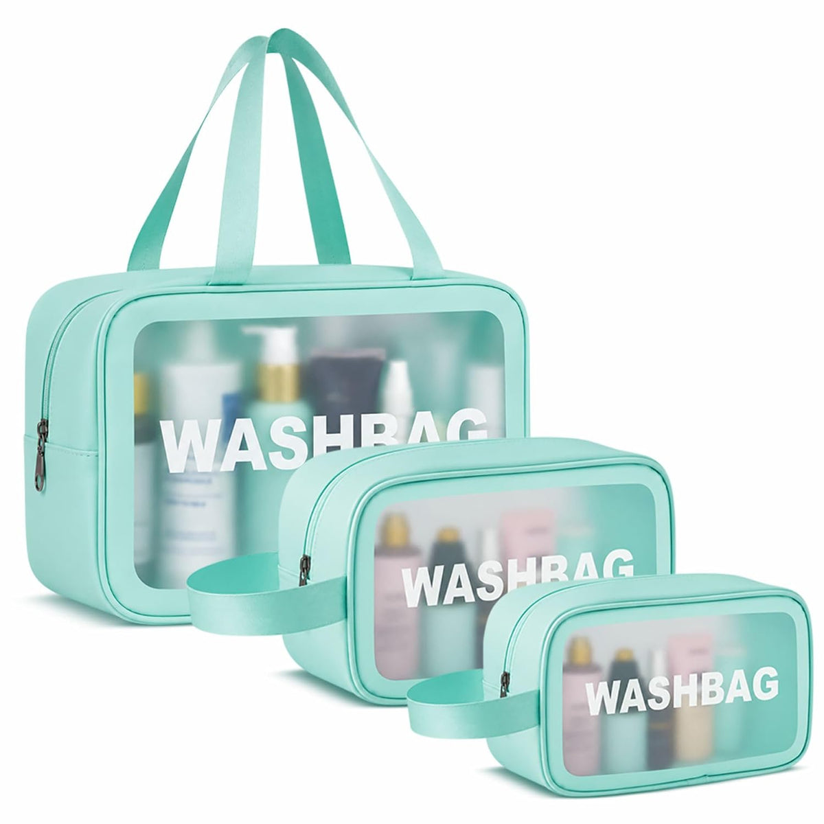 FLYNGO Clear Makeup Pouch Set, Cosmetic Organizer Bag for Women and Girls Travel Waterproof Toiletry Storage Kit (Set of 3 Beige) mihikart.com