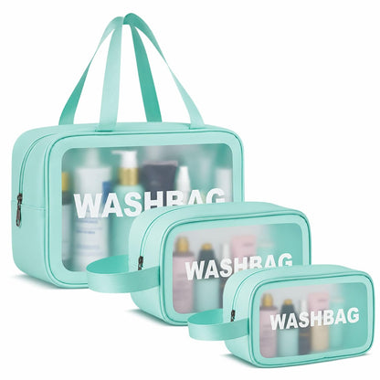 FLYNGO Clear Makeup Pouch Set, Cosmetic Organizer Bag for Women and Girls Travel Waterproof Toiletry Storage Kit (Set of 3 Beige) mihikart.com