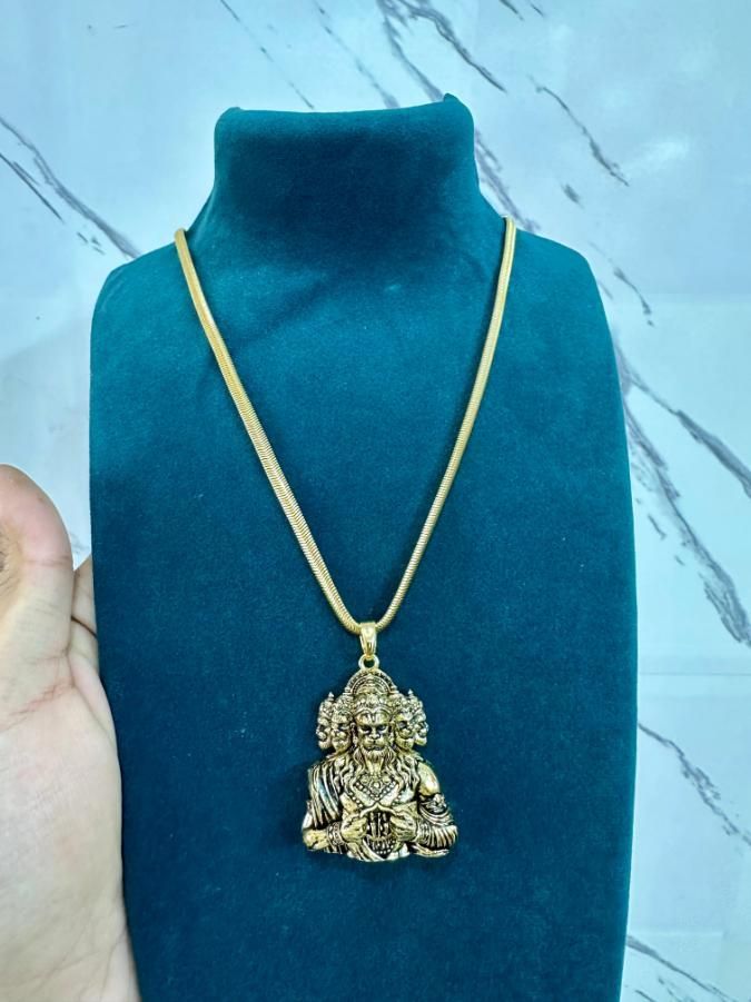 Panchamukhi Hanuman Pendant With Snake Golden Chain Mihikart-01