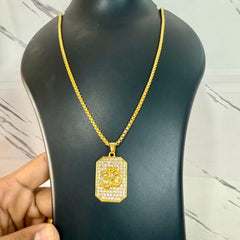 Gold Plated Om Diamond Pendant and Chain - mihikart.com 