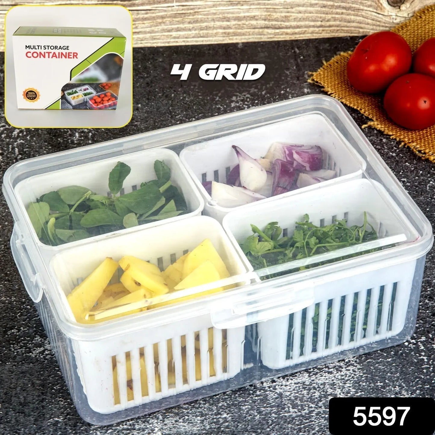 Fridge Storage Boxes Freezer Storage Containers, Container for Kitchen Storage Set, Storage in Kitchen, Vegetable Storage, Draining Crisper Refrigerator Food Box (1 Pc) Mihikart