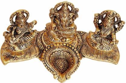 Design Gold Plated Lakshmi Ganesh Saraswati Idol with Deepak Showpiece Mihikart