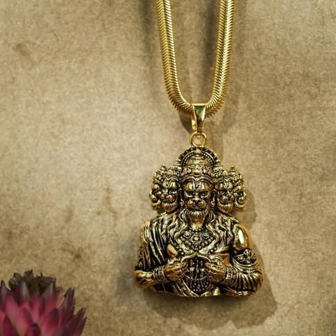 Panchamukhi Hanuman Pendant With Snake Golden Chain Mihikart-01