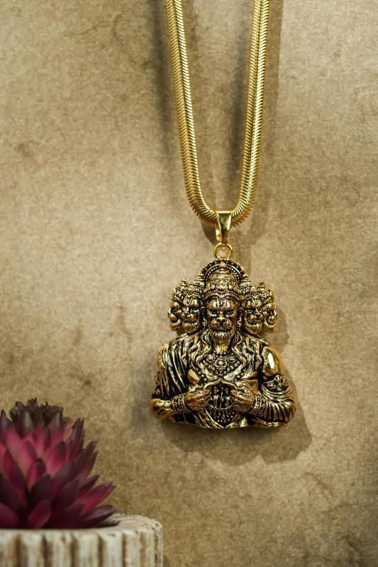 Panchamukhi Hanuman Pendant With Snake Golden Chain Mihikart-01