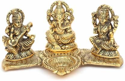 Design Gold Plated Lakshmi Ganesh Saraswati Idol with Deepak Showpiece Mihikart