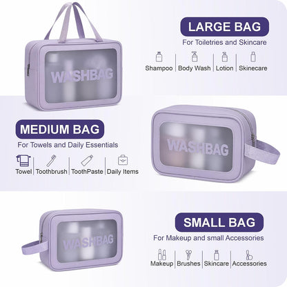 FLYNGO Clear Makeup Pouch Set, Cosmetic Organizer Bag for Women and Girls Travel Waterproof Toiletry Storage Kit (Set of 3 Beige) mihikart.com