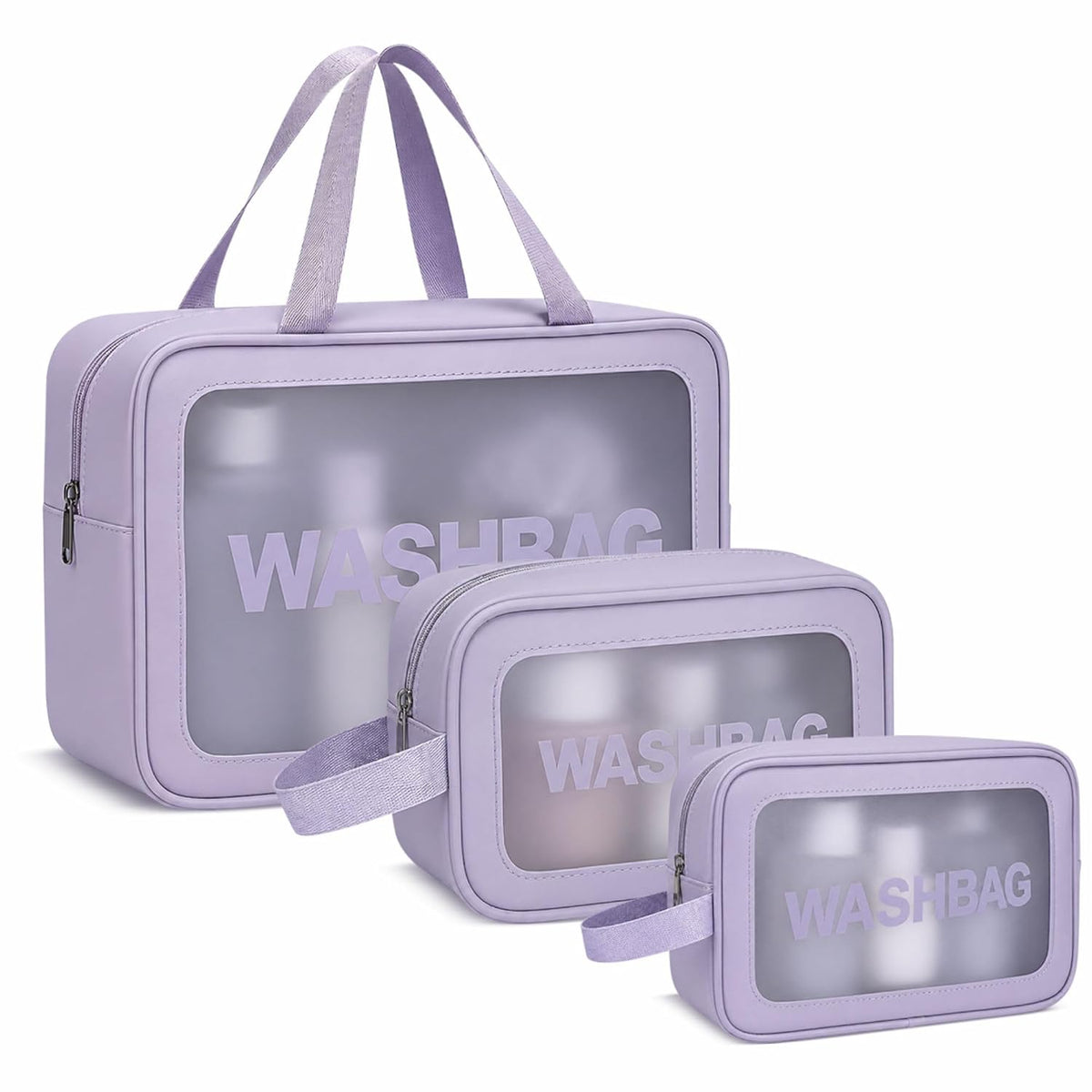 FLYNGO Clear Makeup Pouch Set, Cosmetic Organizer Bag for Women and Girls Travel Waterproof Toiletry Storage Kit (Set of 3 Beige) mihikart.com