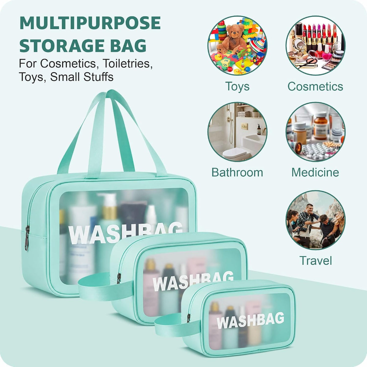 FLYNGO Clear Makeup Pouch Set, Cosmetic Organizer Bag for Women and Girls Travel Waterproof Toiletry Storage Kit (Set of 3 Beige) mihikart.com