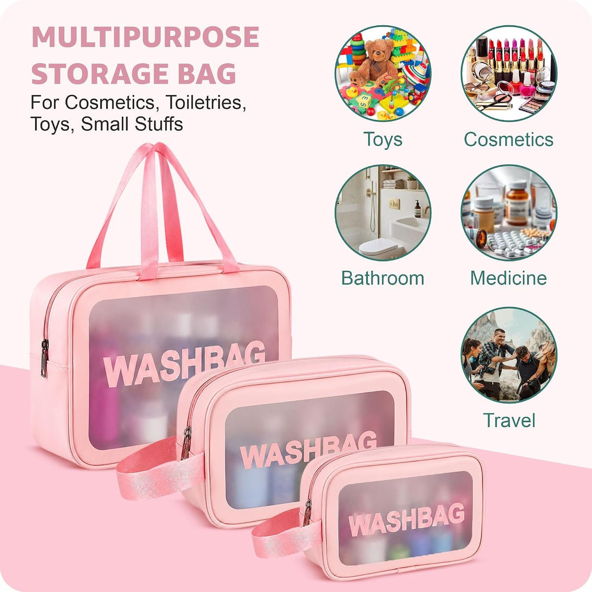 FLYNGO Clear Makeup Pouch Set, Cosmetic Organizer Bag for Women and Girls Travel Waterproof Toiletry Storage Kit (Set of 3 Beige) mihikart.com