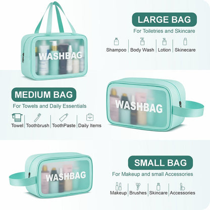 FLYNGO Clear Makeup Pouch Set, Cosmetic Organizer Bag for Women and Girls Travel Waterproof Toiletry Storage Kit (Set of 3 Beige) mihikart.com
