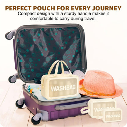 FLYNGO Clear Makeup Pouch Set, Cosmetic Organizer Bag for Women and Girls Travel Waterproof Toiletry Storage Kit (Set of 3 Beige) mihikart.com