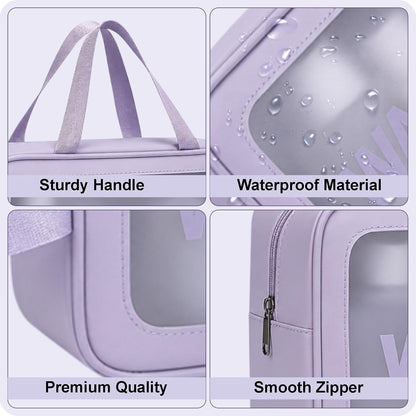 FLYNGO Clear Makeup Pouch Set, Cosmetic Organizer Bag for Women and Girls Travel Waterproof Toiletry Storage Kit (Set of 3 Beige) mihikart.com
