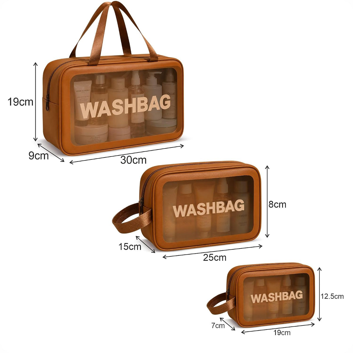 FLYNGO Clear Makeup Pouch Set, Cosmetic Organizer Bag for Women and Girls Travel Waterproof Toiletry Storage Kit (Set of 3 Beige) mihikart.com