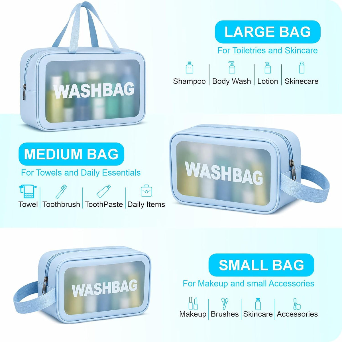 FLYNGO Clear Makeup Pouch Set, Cosmetic Organizer Bag for Women and Girls Travel Waterproof Toiletry Storage Kit (Set of 3 Beige) mihikart.com