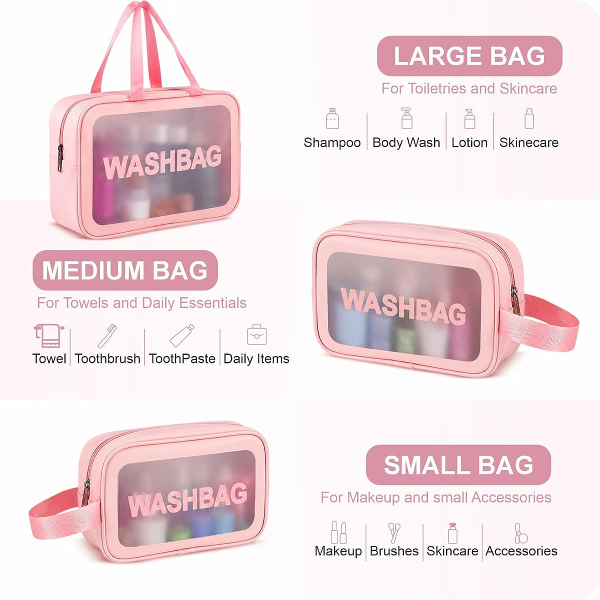 FLYNGO Clear Makeup Pouch Set, Cosmetic Organizer Bag for Women and Girls Travel Waterproof Toiletry Storage Kit (Set of 3 Beige) mihikart.com