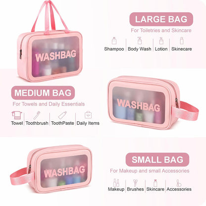 FLYNGO Clear Makeup Pouch Set, Cosmetic Organizer Bag for Women and Girls Travel Waterproof Toiletry Storage Kit (Set of 3 Beige) mihikart.com