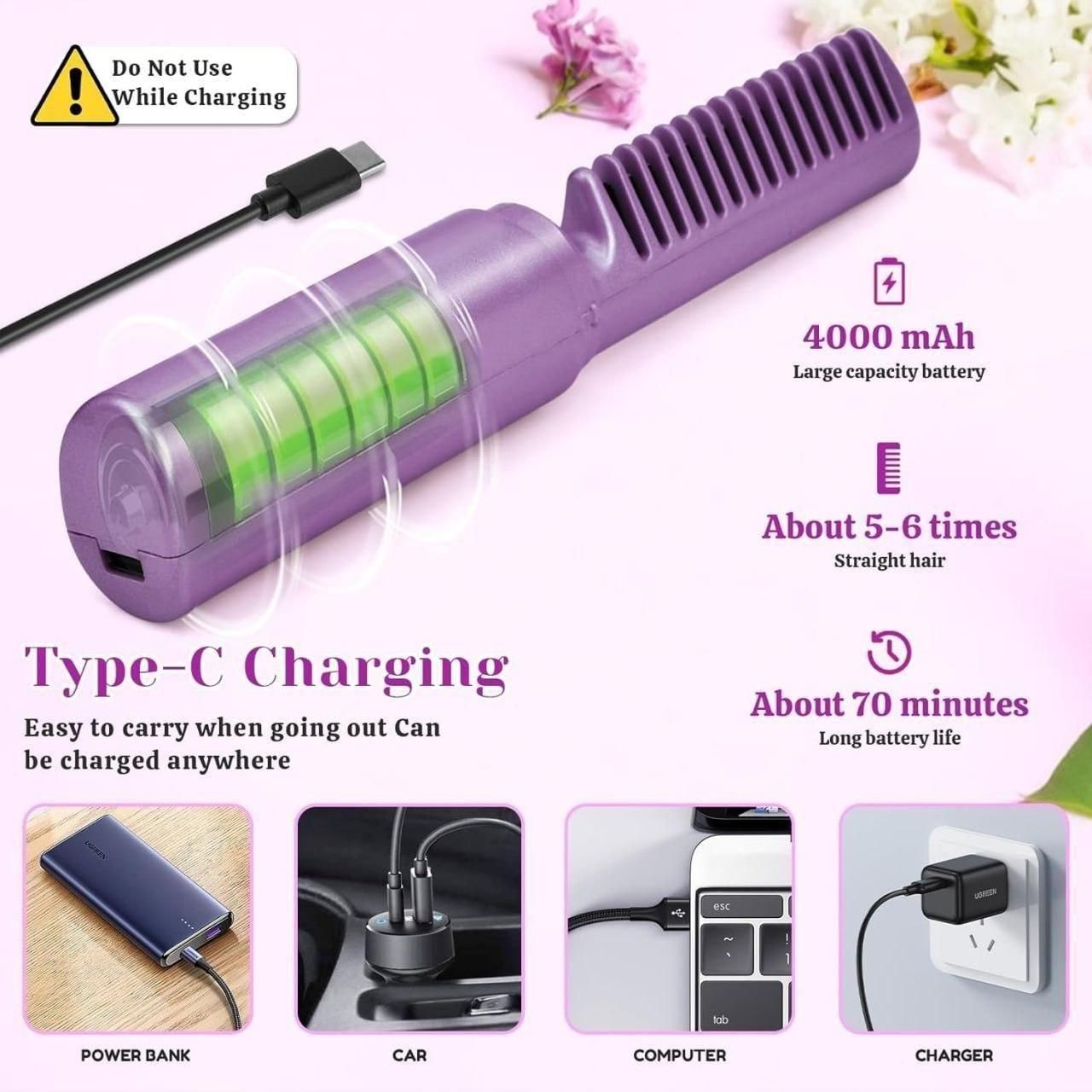 Meneflix Portable Mini Hair Straightener Cordless Rechargeable Mini Adjustable Hair Straightener Hot Comb 5bb8c4-09