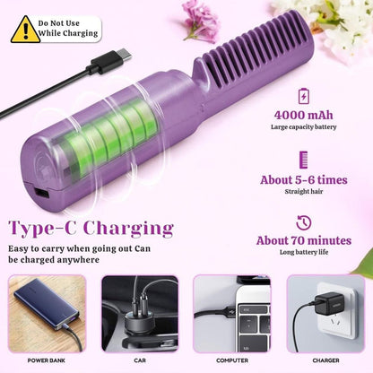 Meneflix Portable Mini Hair Straightener Cordless Rechargeable Mini Adjustable Hair Straightener Hot Comb 5bb8c4-09