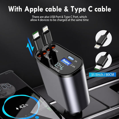4 in 1 Retractable Car Charger with Fast Charging & Dual Ports ✅Trusted Seller