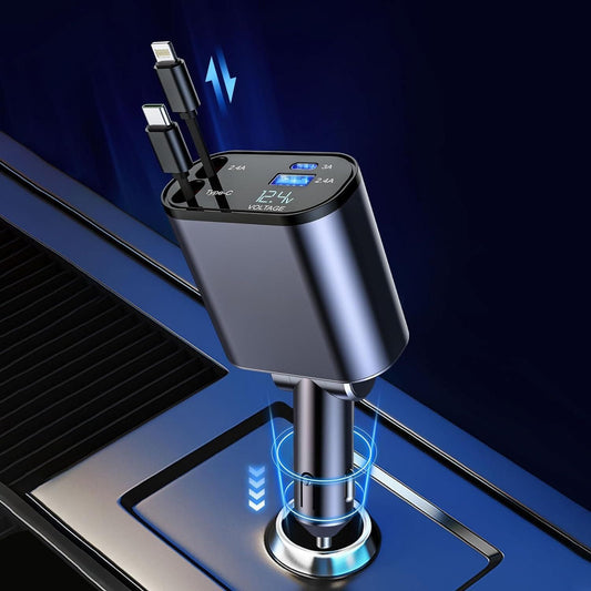4 in 1 Retractable Car Charger with Fast Charging & Dual Ports ✅Trusted Seller