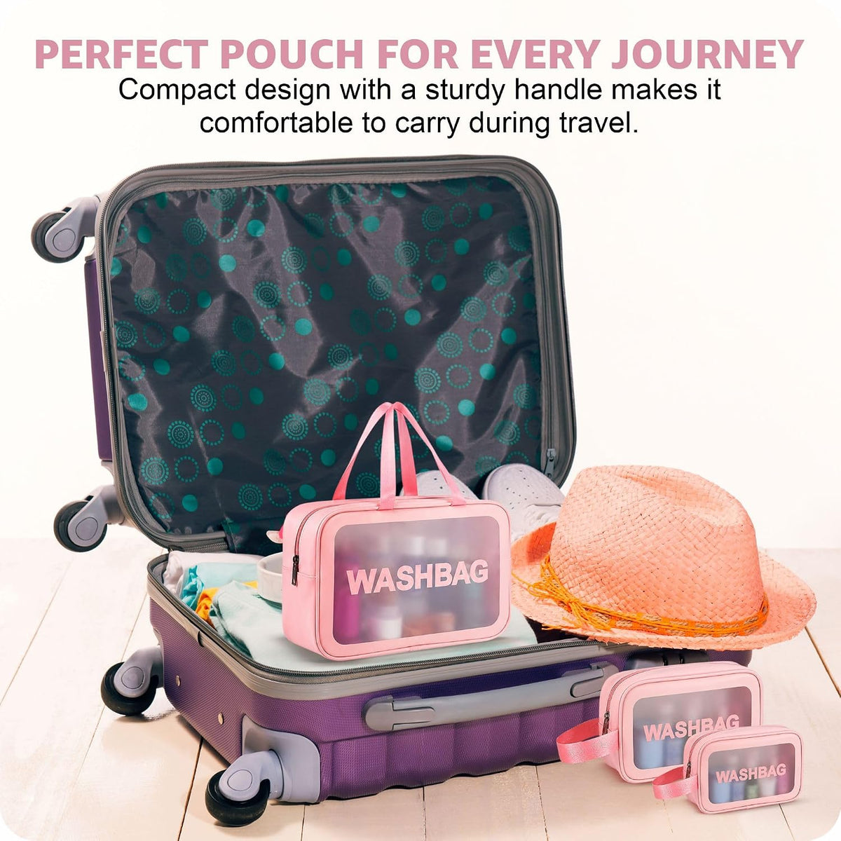 FLYNGO Clear Makeup Pouch Set, Cosmetic Organizer Bag for Women and Girls Travel Waterproof Toiletry Storage Kit (Set of 3 Beige) mihikart.com