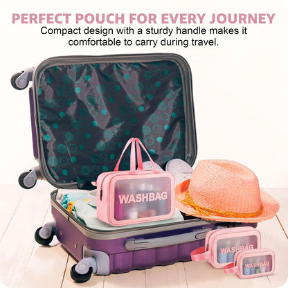 FLYNGO Clear Makeup Pouch Set, Cosmetic Organizer Bag for Women and Girls Travel Waterproof Toiletry Storage Kit (Set of 3 Beige) mihikart.com