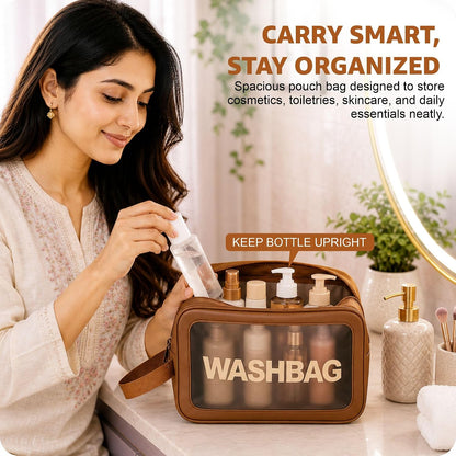 FLYNGO Clear Makeup Pouch Set, Cosmetic Organizer Bag for Women and Girls Travel Waterproof Toiletry Storage Kit (Set of 3 Beige) mihikart.com