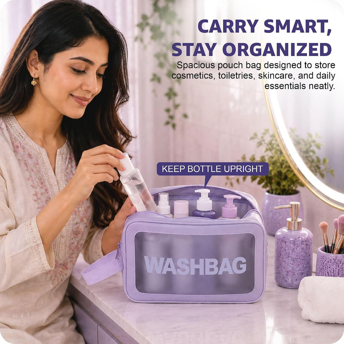 FLYNGO Clear Makeup Pouch Set, Cosmetic Organizer Bag for Women and Girls Travel Waterproof Toiletry Storage Kit (Set of 3 Beige) mihikart.com