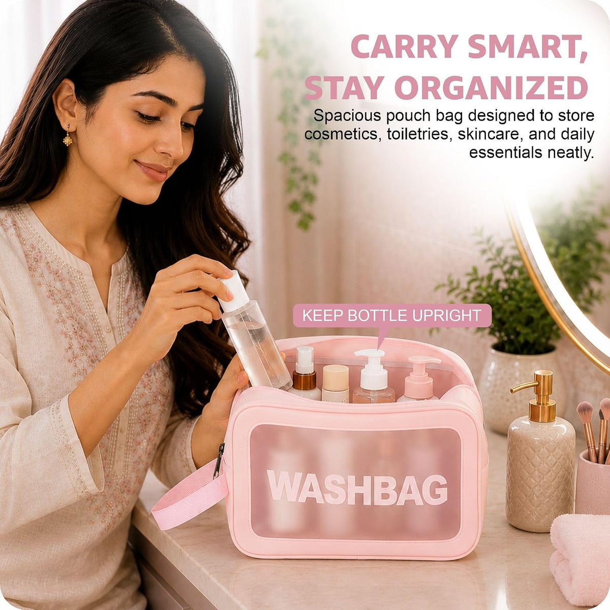 FLYNGO Clear Makeup Pouch Set, Cosmetic Organizer Bag for Women and Girls Travel Waterproof Toiletry Storage Kit (Set of 3 Beige) mihikart.com