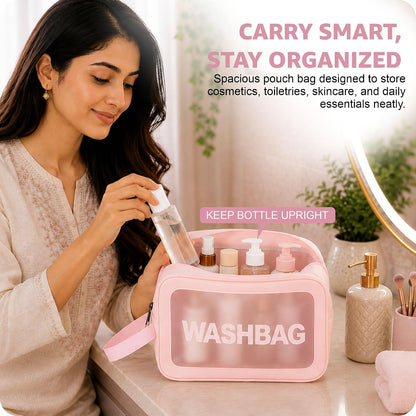 FLYNGO Clear Makeup Pouch Set, Cosmetic Organizer Bag for Women and Girls Travel Waterproof Toiletry Storage Kit (Set of 3 Beige) mihikart.com