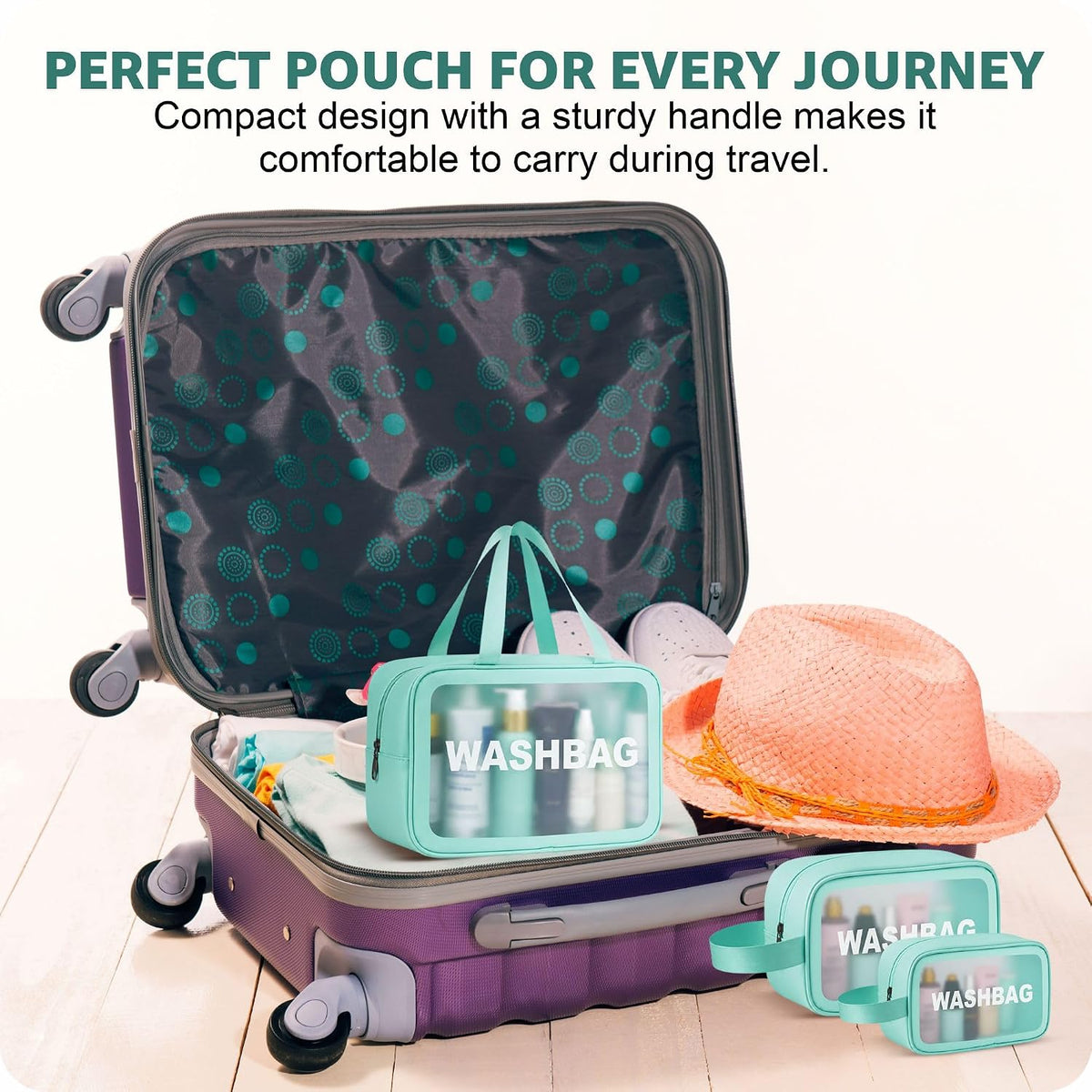 FLYNGO Clear Makeup Pouch Set, Cosmetic Organizer Bag for Women and Girls Travel Waterproof Toiletry Storage Kit (Set of 3 Beige) mihikart.com