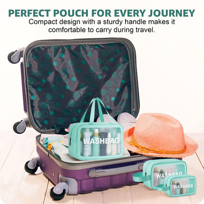 FLYNGO Clear Makeup Pouch Set, Cosmetic Organizer Bag for Women and Girls Travel Waterproof Toiletry Storage Kit (Set of 3 Beige) mihikart.com