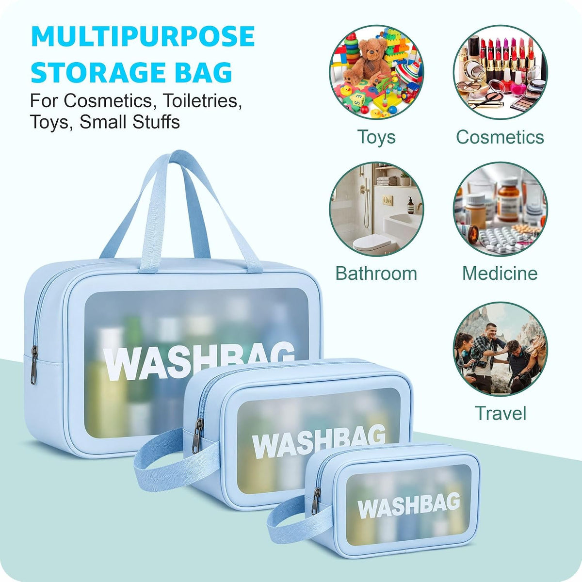 FLYNGO Clear Makeup Pouch Set, Cosmetic Organizer Bag for Women and Girls Travel Waterproof Toiletry Storage Kit (Set of 3 Beige) mihikart.com