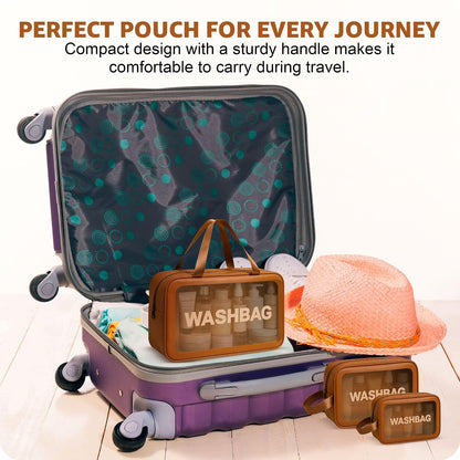 FLYNGO Clear Makeup Pouch Set, Cosmetic Organizer Bag for Women and Girls Travel Waterproof Toiletry Storage Kit (Set of 3 Beige) mihikart.com
