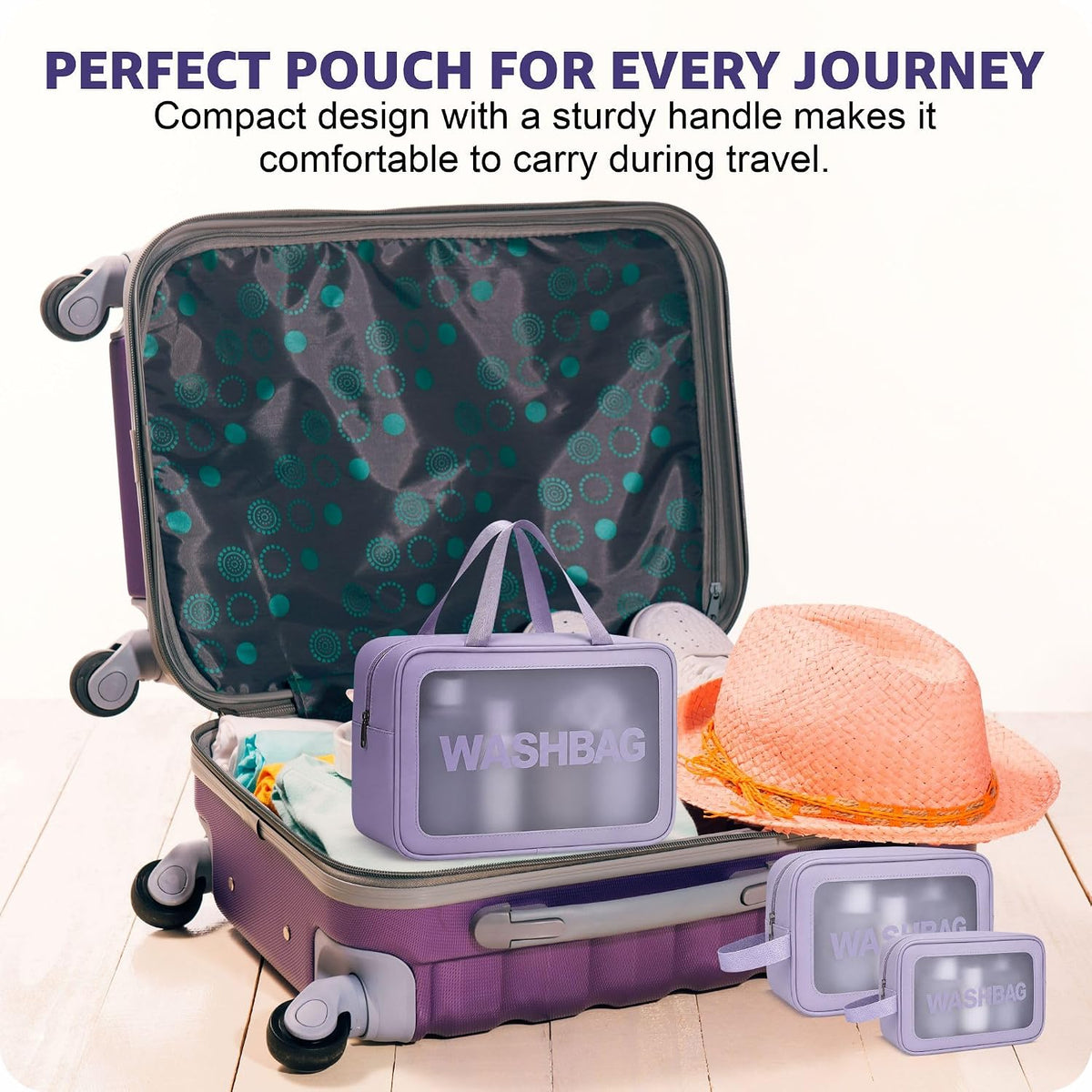 FLYNGO Clear Makeup Pouch Set, Cosmetic Organizer Bag for Women and Girls Travel Waterproof Toiletry Storage Kit (Set of 3 Beige) mihikart.com