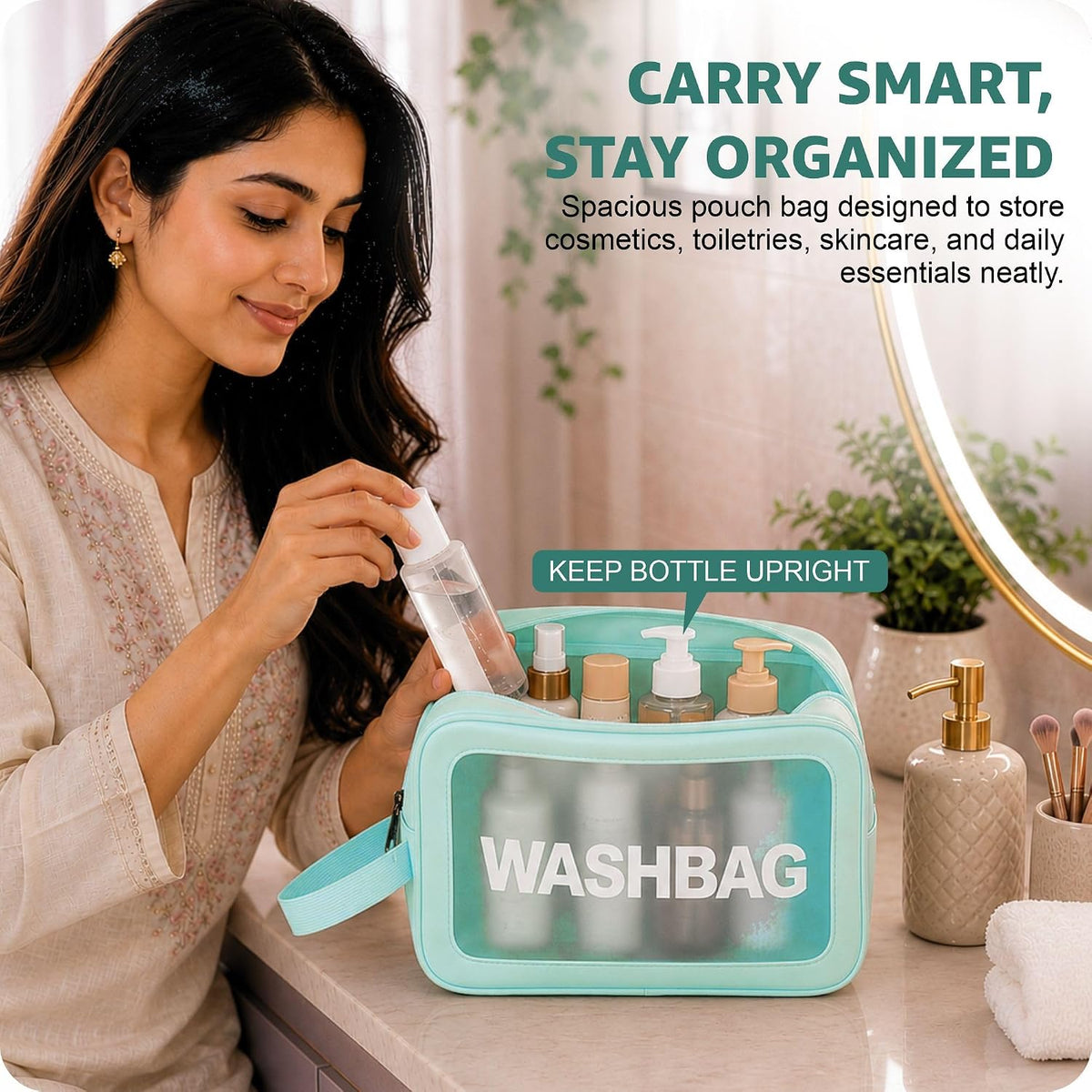 FLYNGO Clear Makeup Pouch Set, Cosmetic Organizer Bag for Women and Girls Travel Waterproof Toiletry Storage Kit (Set of 3 Beige) mihikart.com