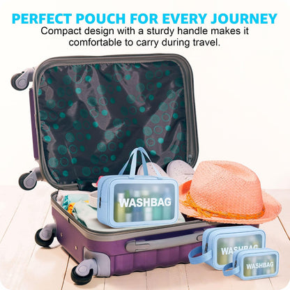 FLYNGO Clear Makeup Pouch Set, Cosmetic Organizer Bag for Women and Girls Travel Waterproof Toiletry Storage Kit (Set of 3 Beige) mihikart.com