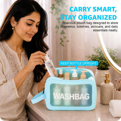 FLYNGO Clear Makeup Pouch Set, Cosmetic Organizer Bag for Women and Girls Travel Waterproof Toiletry Storage Kit (Set of 3 Beige) mihikart.com