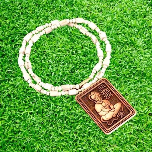 Original & Natural Wood Tulsi Kanthi Mala With Hanuman ji Locket Pendant (Pack of 2) - mihikart.com Clothing & Accessories