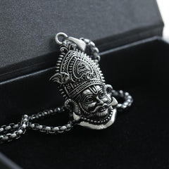 Close-up view of the intricately engraved Shri Khatu Shyam Ji Maharaj Pendant with Chain.