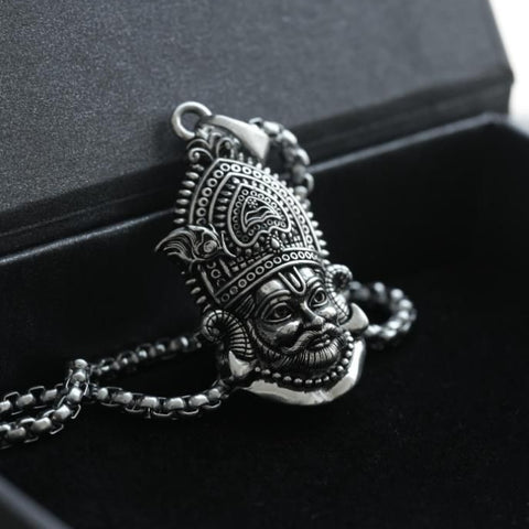 Close-up view of the intricately engraved Shri Khatu Shyam Ji Maharaj Pendant with Chain.
