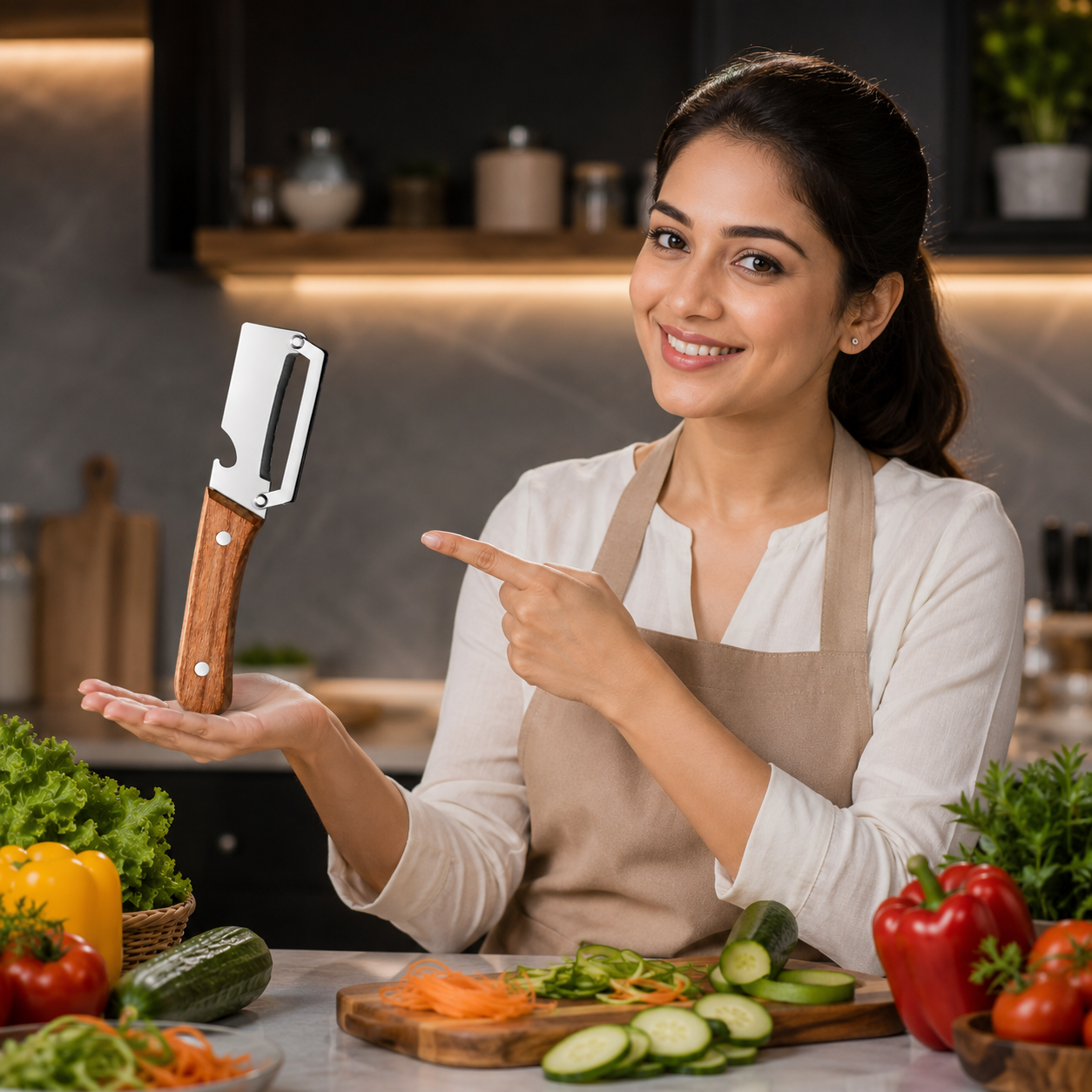 2-in-1 Premium Vegetable Peeler with Wooden Handle | Stainless Steel Wide Blade + Julienne Shredder + Bottle Opener Mihikart