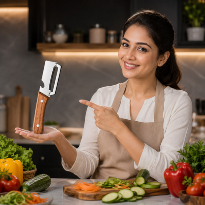 2-in-1 Premium Vegetable Peeler with Wooden Handle | Stainless Steel Wide Blade + Julienne Shredder + Bottle Opener Mihikart