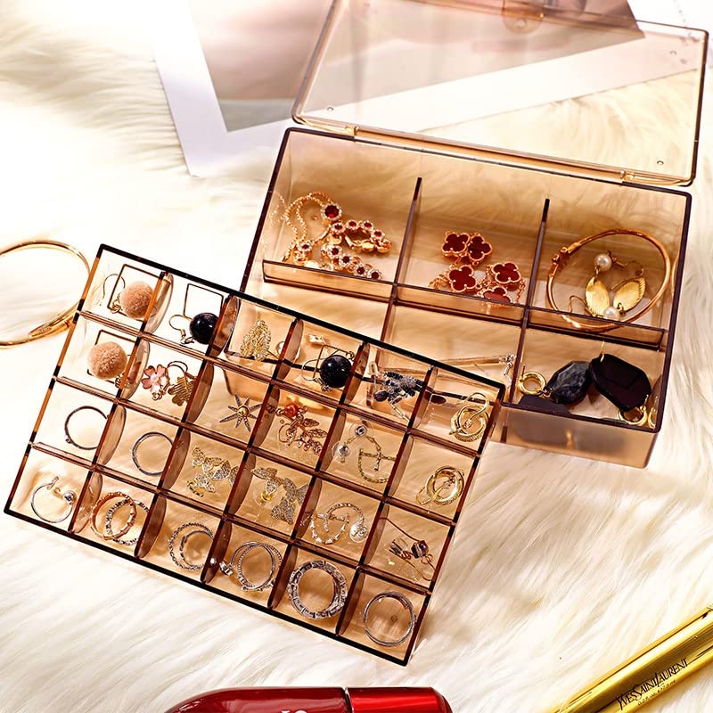 2 layer Acrylic Jewelry Storage Box Dustproof Earring Box, Storage Box Portable Nail Art Storage Case, 24-Grid Small and 6-Grid Big case Makeup Vanity Box (1 Pc / 30 Compartment) - mihikart.com Home Improvement