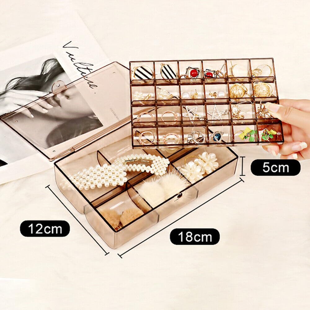 2 layer Acrylic Jewelry Storage Box Dustproof Earring Box, Storage Box Portable Nail Art Storage Case, 24-Grid Small and 6-Grid Big case Makeup Vanity Box (1 Pc / 30 Compartment) - mihikart.com Home Improvement